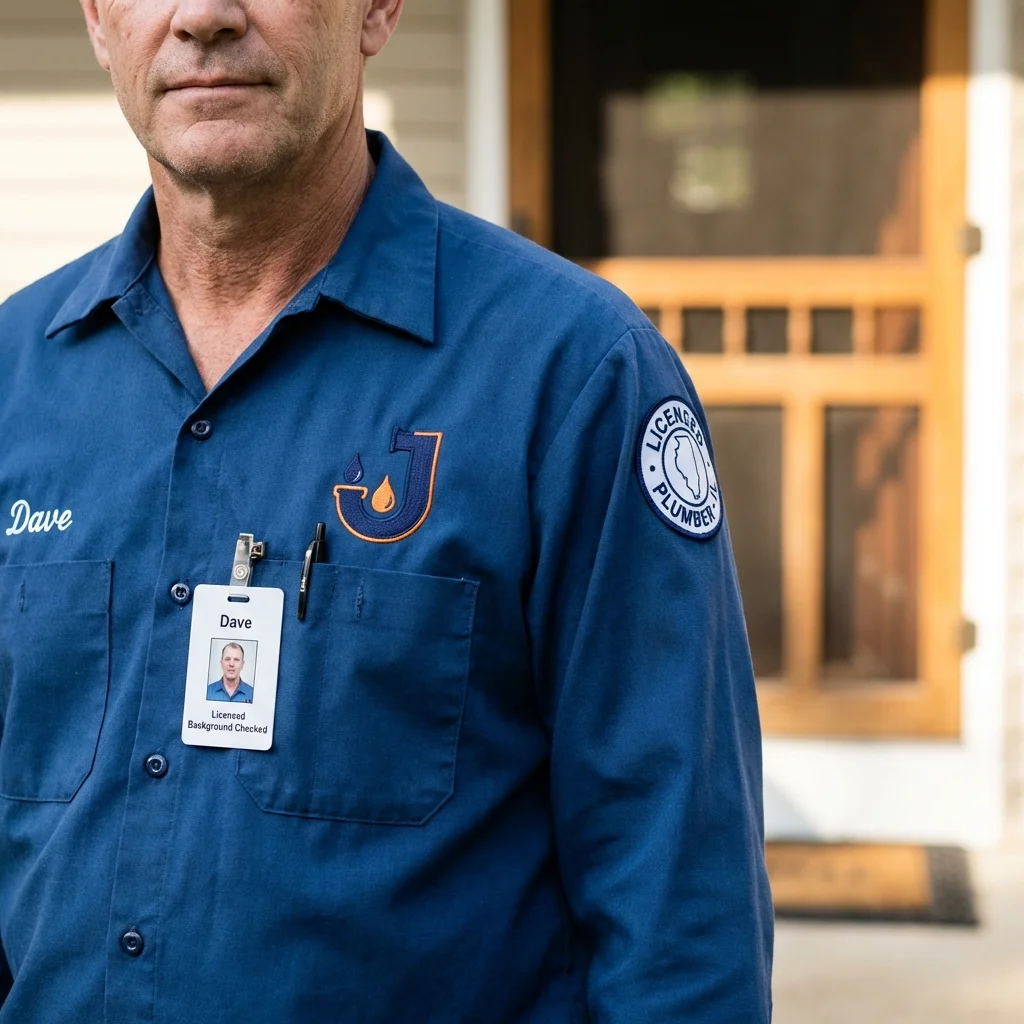 Licensed plumber showing ID badge in Ahoskie, NC